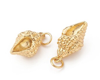Pendentif coquillage doré 18 mm breloque coquille plakett eller 18k - Unité