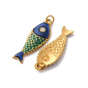 Pendentif poisson acier inoxydable 304 doré  23 mm breloque poisson émail