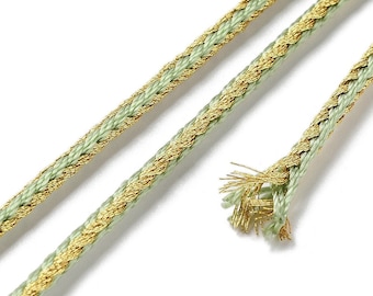 Cordon en polyester 2.5mm cordon pour bijoux cordelette vert et doré longueur 1 mètre