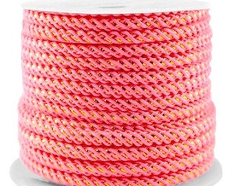 Cordon en polyester 3mm cordon pour bijoux cordelette rose neon et doré longueur 1 mètre