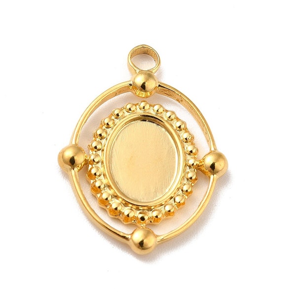 Pendentif support cabochon en acier inoxydable doré 21 mm support plateau cabochon 8,5 x 6,5 mm