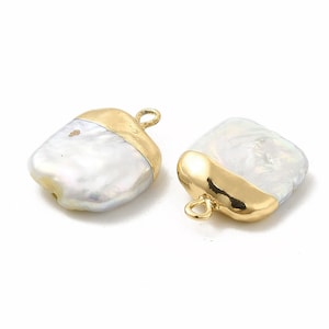 Pendentif perle d&#39;eau douce baroques perles de keshi naturelles Breloque carré  19~21 mm
