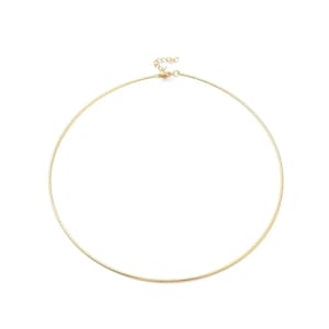 May include: A simple gold choker necklace with a delicate chain clasp.