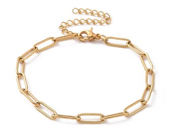 Bracelet chaîne maille trombone avec fermoir en acier inoxydable 304 Bracelet 17 cm chaine doré AT-62