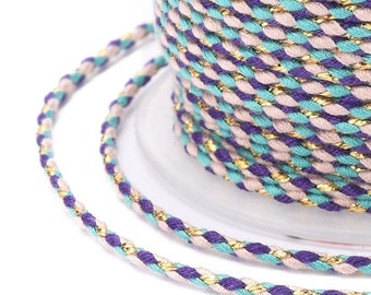 Cordon en coton tressé bleu violet fil doré 1,5 mm-2 mm cordon multicolore pour cordon bijoux en coton pour scrapbooking longueur 1 mètre