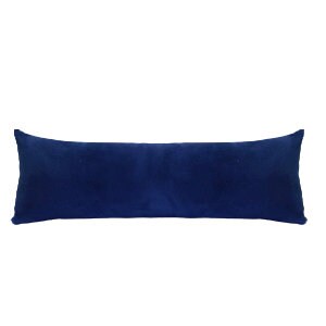 May include: A long, rectangular, dark blue velvet pillow.
