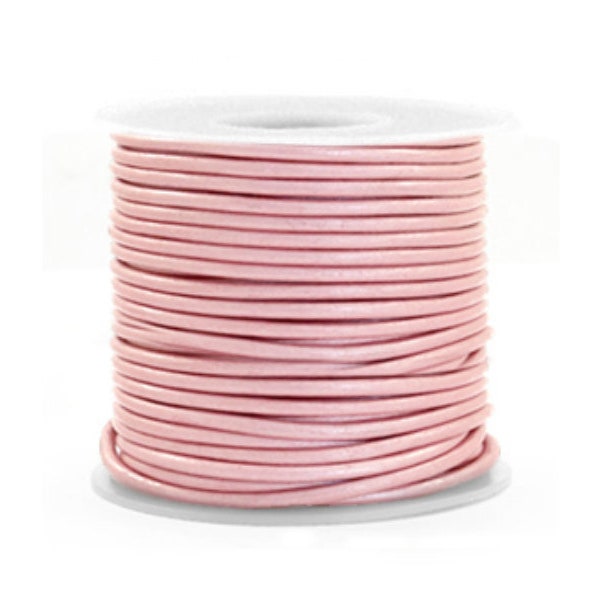 Cordon cuir européen 1 mm rose poudre métallisé fil cuir rose poudre métallisé 1 mm