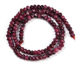 Perles jade teinté rouge violet pâle, rondelles facettées, fil perles 4 mm pour création de bijoux