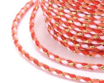 Cordon en coton tressé rouge orange fil doré 1,5 mm-2 mm cordon multicolore pour cordon bijoux en coton pour scrapbooking longueur 1 mètre