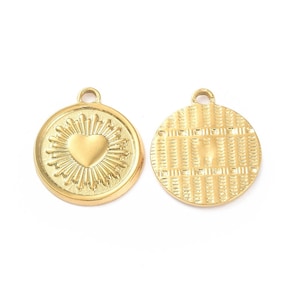 Pendentif cœur ex voto doré en acier inoxydable 20 mm cœur doré