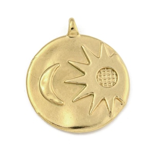 Pendentif soleil et lune doré en acier inoxydable 304