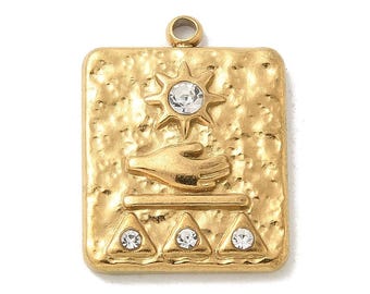 Pendentif martelé et symbole mystique Pendentif médaille tarot 17 mm en acier inoxydable pendentif porte bonheur tarot