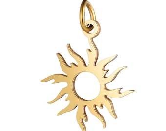Pendentif soleil en acier inoxydable doré 17 mm