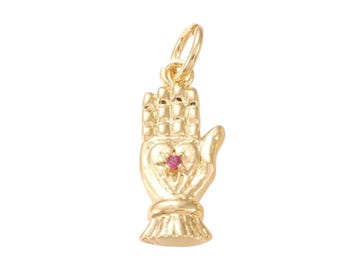 Pendentif main mystique avec cœur en laiton doré 17mm