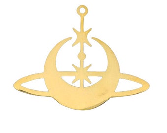 Pendentif lune et étoile doré acier inoxydable doré 28 mm