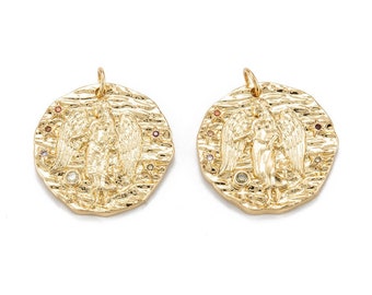Médaille vierge pendentif constellation plaqué or 18K et cristal zircon micro pavé 21 mm pendentif signe astrologique vierge