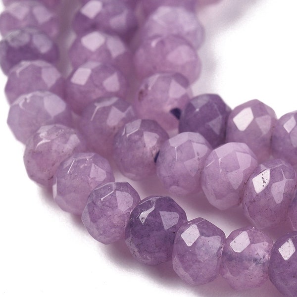 100 Perles rondelle jade de Malaisie violet naturel teint perle jade 4 mm perles facette jade AT-30