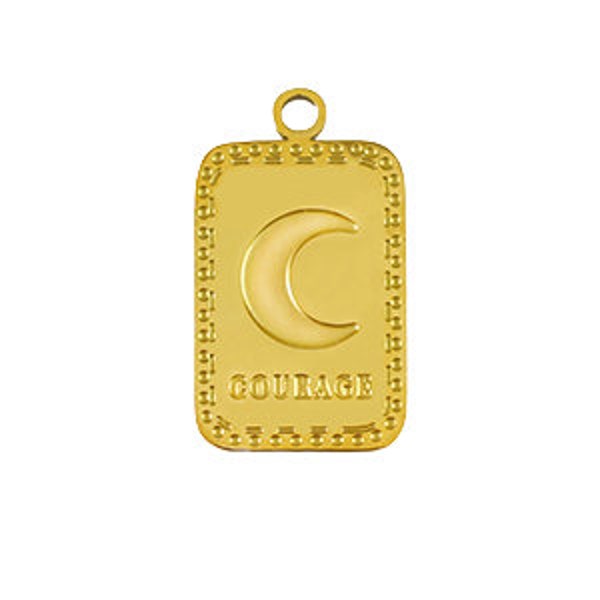 Pendentif médaille lune courage 20 mm en acier inoxydable  pendentif à message