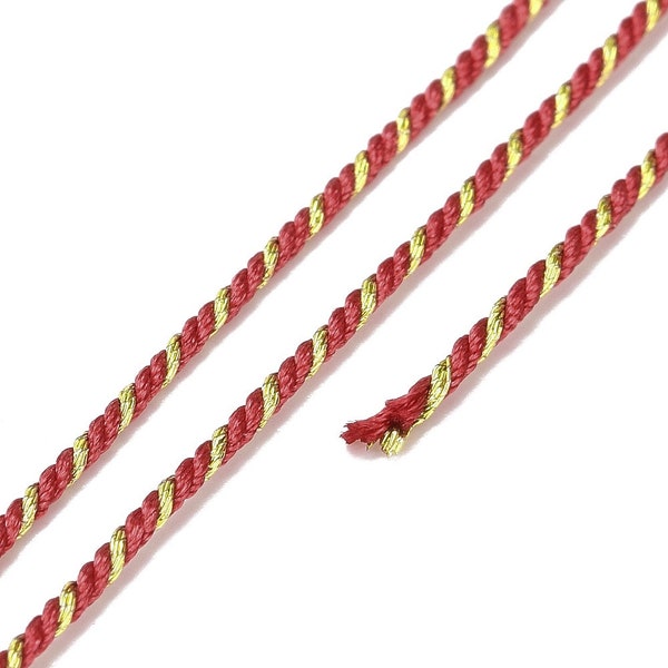 Cordon tressé filigrane poly coton fil doré 1.2 mm cordon multicolore cordon pour bijoux en coton cordon rouge brique longueur 1 mètre