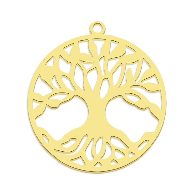 Pendentif arbre de vie en acier doré 27 mm pendentif porte bonheur doré C11-05