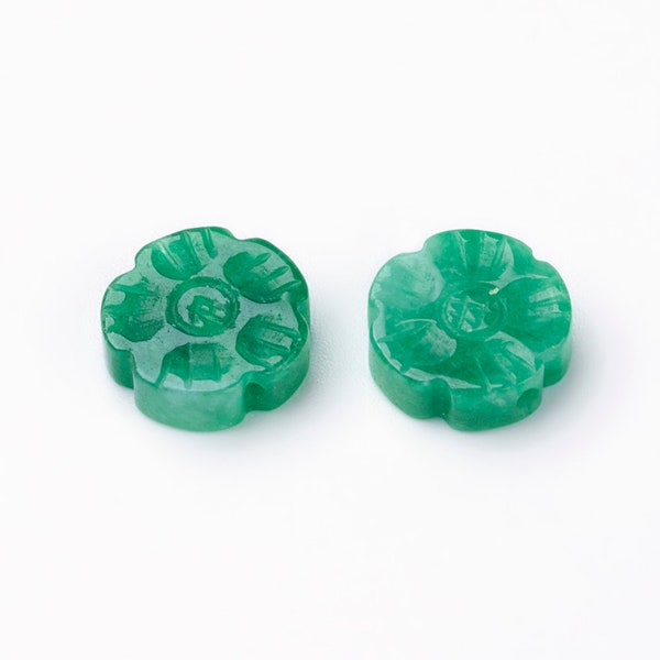 Perle fleur en pierre jade du Myanmar 12 mm