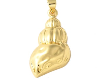 Pendentif coquillage doré 28 mm breloque coquille plakett eller 18k - Unité