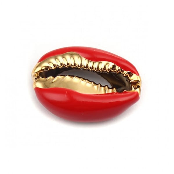Perles cauris rouge 24 x 16 mm émaillée en métal doré pendentif coquillage cauri doré et rouge