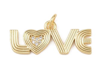 Pendentif "LOVE" plaqué or 18K avec zircons – Charme esprit retro