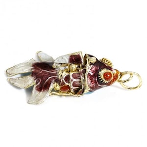 Pendentif Poisson Articulé Cloisonné en Laiton Émaillé – Bijou Vintage Style Asiatique Coloré