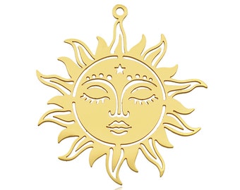 Pendentif soleil en acier inoxydable doré 37 mm AA-27