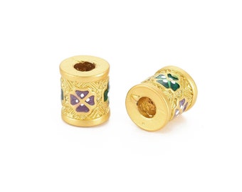 Perle tube cylindre doré 8.5mm perle tube doré fleur email