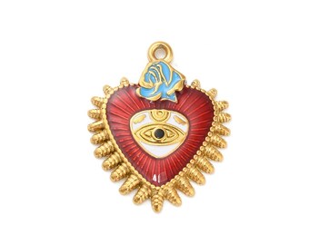 Pendentif cœur sacre 26 mm pendentif cœur rouge et doré acier inoxydable 304 cœur ex voto