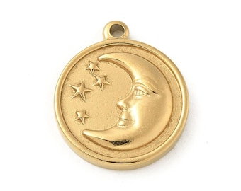 Breloque lune doré acier inoxydable doré  17.5 mm