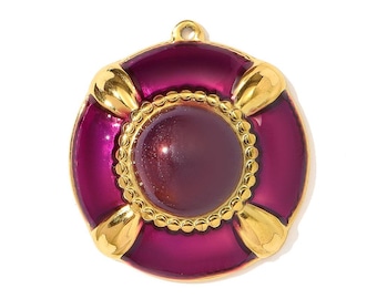 Pendentif Demi-Rond Émaillé – Acier Inoxydable 304