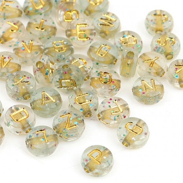 500 Perles alphabet en acrylique perles lettre alphabet perles alphabet paillettes 7 mm