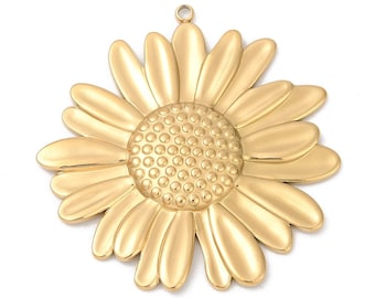 Grand Pendentif Tournesol – Acier Inoxydable 304 Plaqué Or 18K