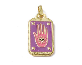 Pendentif médaille tarot 26 mm en métal doré émaillée pendentif porte bonheur main