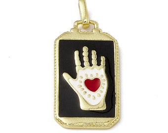 Pendentif médaille tarot 26 mm en métal doré émaillée pendentif cœur de la main
