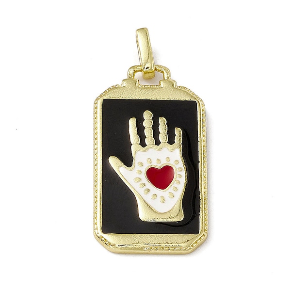 Pendentif médaille tarot 26 mm en métal doré émaillée pendentif cœur de la main