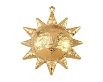 Pendentif Soleil Doré en acier inoxydable 45 mm