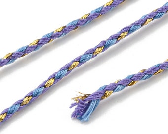 Cordon en coton tressé orchidée fil doré 1,5mm-2mm cordon multicolore cordon pour bijoux en coton cordon scrapbooking longueur 1 mètre