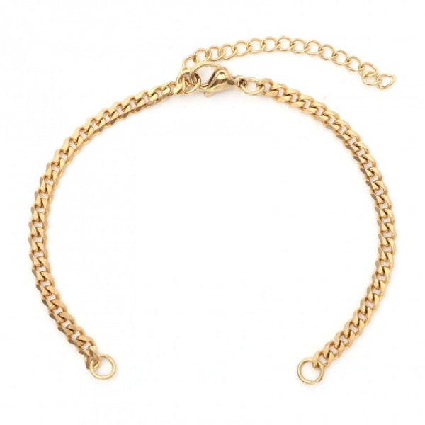 Bracelet chaîne maille cheval avec anneaux d'attaches et fermoir acier inoxydable 304 Chaine pour bracelet 17 cm chaine doré