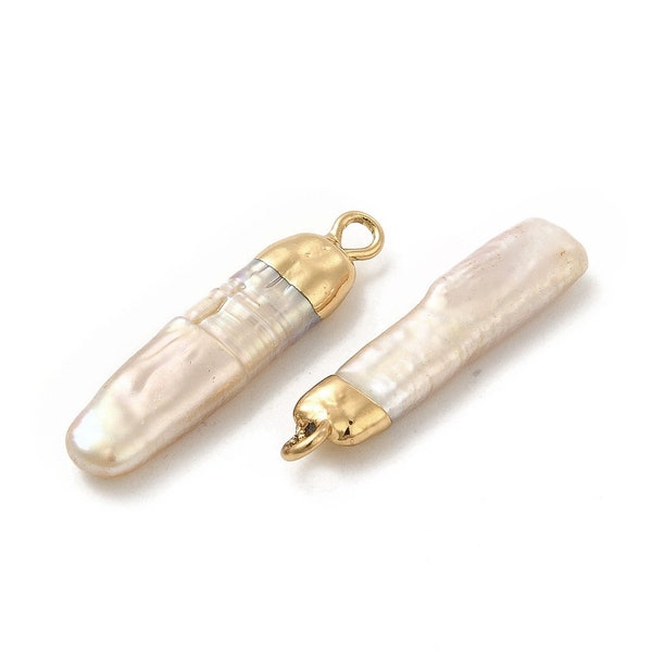 Pendentif perle d'eau douce baroques perles de keshi naturelles Breloque rectangulaire  25~27 mm