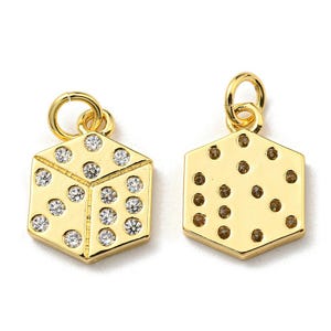 Pendentif dé 3 faces plaqué or 18k et zircons pendentif doré jeu porte bonheur - l'unité