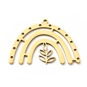 Pendentif arc-en-ciel feuille en acier inoxydable doré 26 mm