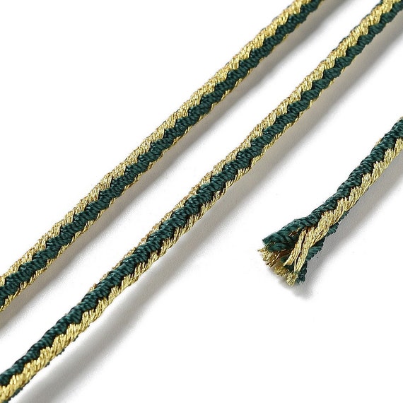 Cordon en polyester 2.5mm cordon pour bijoux cordelette vert et doré longueur 1 mètre