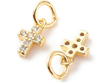 Mini Pendentif croix en laiton doré 8 mm pendentifs avec zircon cubiques à micro-pavés  - l'unité" -