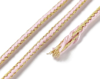 Cordon en polyester 2.5mm cordon pour bijoux cordelette rose et doré longueur 1 mètre