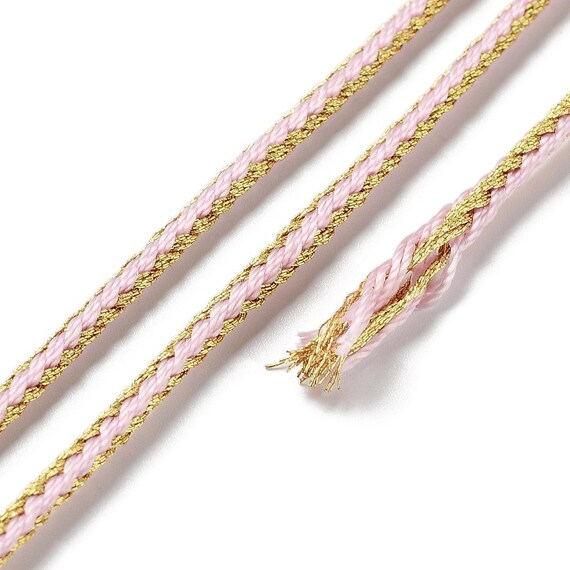 Cordon en polyester 2.5mm cordon pour bijoux cordelette rose et doré longueur 1 mètre