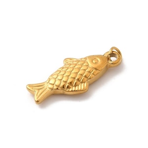 Pendentif poisson acier inoxydable 304 doré 20.5 mm breloque poisson doré